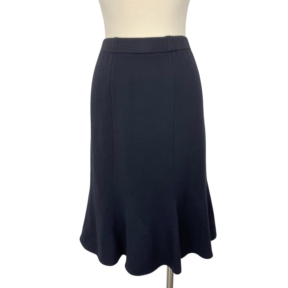 St. John Collection Paneled Flared Skirt Santana Knit Knee-Length Black Size 10